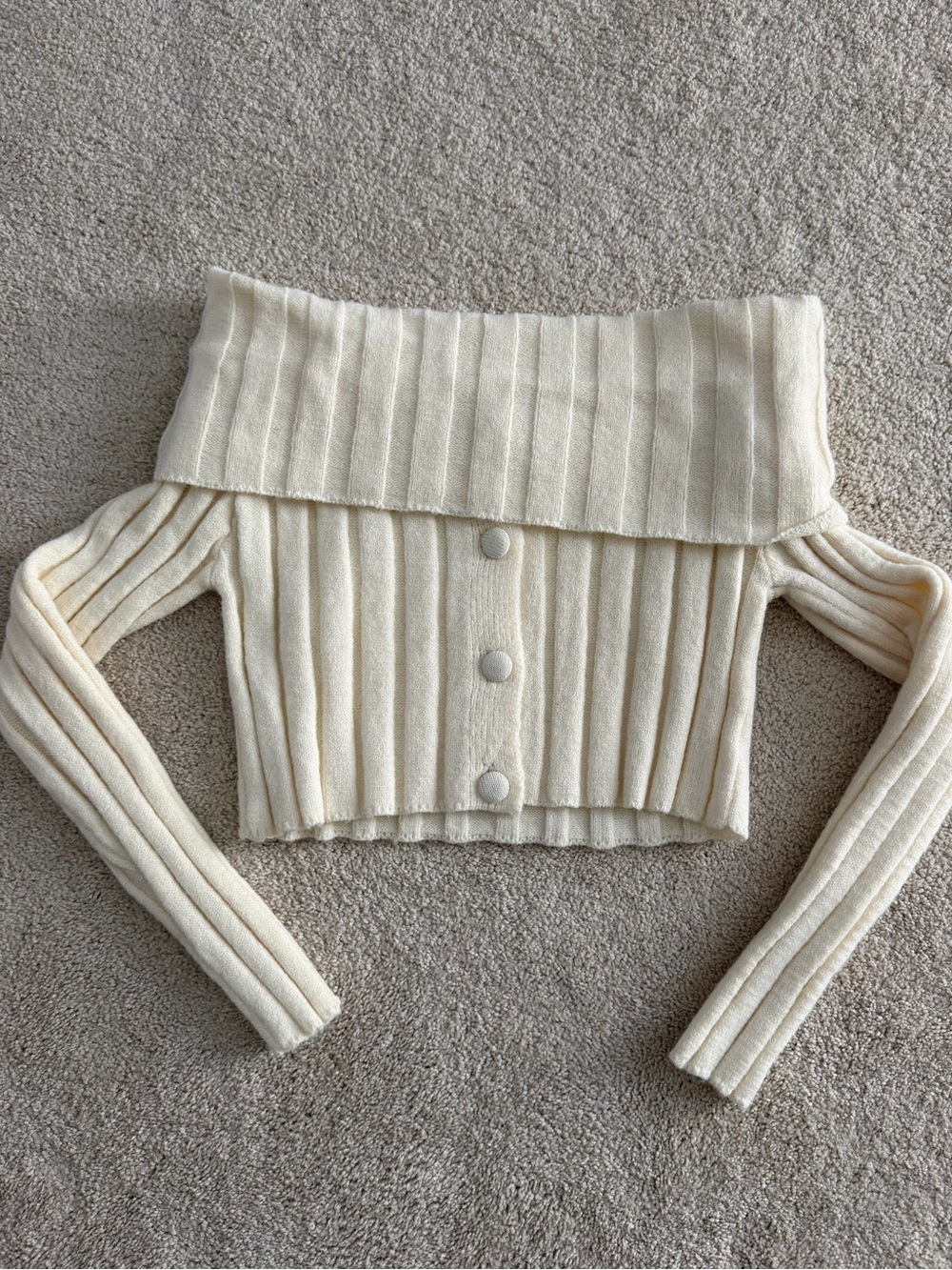 NWT Blue Blush Off The Shoulder Buttoned Crop Sweater